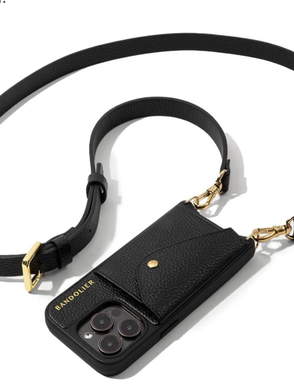 Bandolier Black Leather Crossbody Phone Case with Card Pocket
